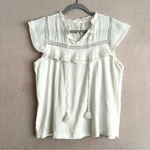 Anthropologie White Lace Blouse Shirt-Women’s M/Medium-Feminine-Classic-Casual